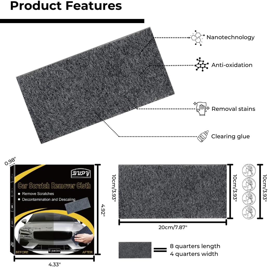 6 Pack Nano Sparkle Cloth, Ultimate Car Scratch Remover & Adhesive Remover with Latest Nanosparkle Nanotechnology, Nano Cleaning Cloth for Vehicles Car Paint Scratches Repair