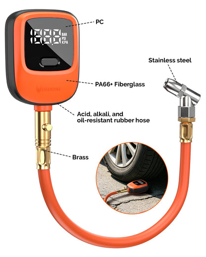 ETENWOLF T600 Digital Tire Pressure Gauge 0-250 PSI, ANSI B40.7 2A Grade High Precision(Plus-Minus 0.5%),Tire Gauge for Tire Pressure with Rubber Hose, Replaceable AA Batteries