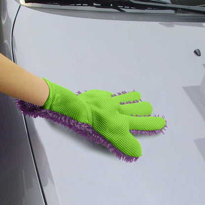 BokWin 2-Pack Car Wash Mitt Scratch Free, 5-Finger Microfiber Wash Mitts, Car Interior Exterior Cleaning Gloves, Auto Chenille Washing Sponge Kits for Cleaning Wheel Tight Spot