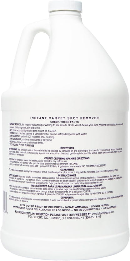 FOLEX Instant Carpet Spot Remover 128 oz - Powerful Stain Remover for Carpets, Upholstery & Rugs - Eliminates Pet Stains, Grease, Red Wine, Food, Makeup & More - With Reusable Cleaning Cloth - 1 Pack