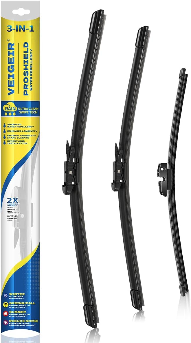 3 Pack Windshield Wiper Blades Compatible with Mazda CX-5 2017-2025 and CX-9 2016-2023, Front and Rear, 24" 18" 14" - Colors B