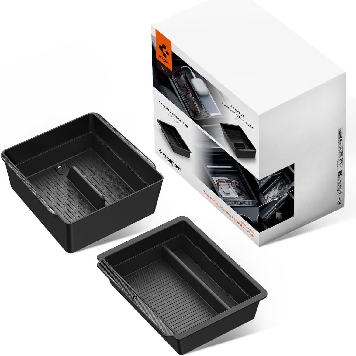 Spigen Center Console Organizer for Tesla Model Y Juniper (Only Premium & Performance 2026) and Model 3 Highland (Standard, Premium & Performance 2024/25/26) with Smooth Slide Technology - [Sliding]