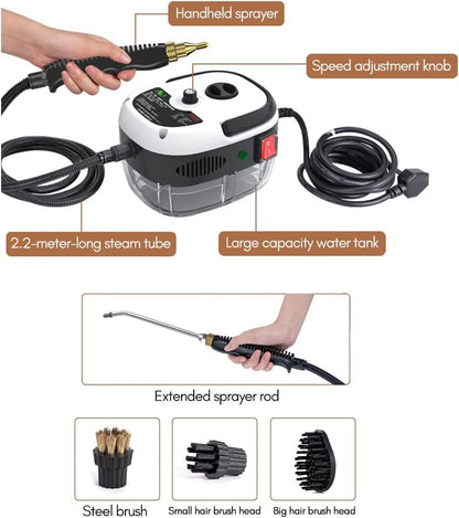 2500W Handheld Steam Cleaner High Temperature Pressurized Steam Cleaning Machine Portable Car Steamer with Brush Heads (Red)