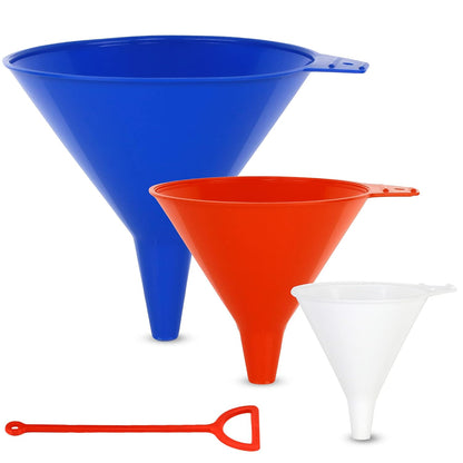 Oil Funnel Set (Orange, 4-Pack) – Plastic Funnels for Automotive Use – Funnels for Kitchen Use Filling Bottles and containers – Funnel for Water Bottles, Gas, Car Oil, Lubricants and Fluids
