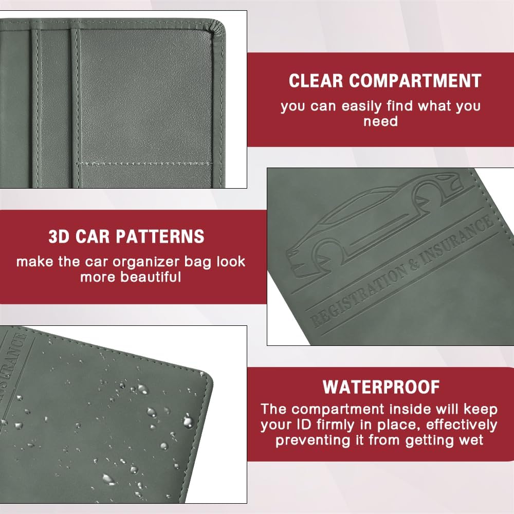 Car Registration and Insurance Holder, Registration and Insurance Card Holder, Auto Glove Box Organizer with Magnetic Shut, PU Leather Automobile Documents Wallet for Cards (Dark Green)