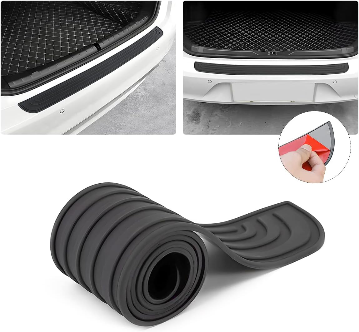 Car Rear Bumper Protector Guard, Anti-Scratch Abrasion Rubber Trunk Door Entry Sill Guard, Non-Slip Vehicle Trim Cover Protection Strip, Car Accessories for Most Cars and SUV (Black/Red/35.4" x2.7)