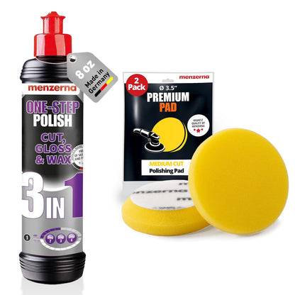 menzerna One-Step Polish 3in1 I Medium Cut Polish with High Gloss Finish & Seal in One I Buffing & Polishing Compound for Car Maintenance I Swirls, Holograms & Scratches I Car Body Repair I 8 fl oz.