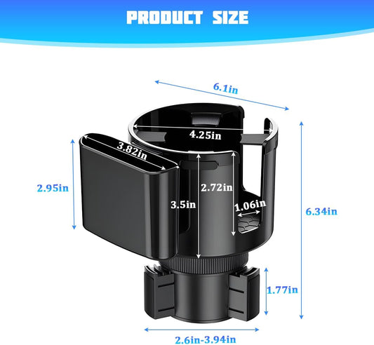 Car Cup Holder Expander, 2 in 1 Multifunctional Vehicles Drink Cup Adapter with Adjustable Base, Automotive Water Bottle Insert Holder, Universal for Automobile RV Truck