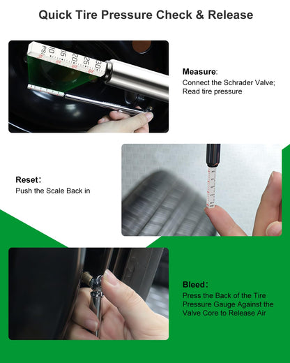 GODESON Tire Tread Depth Gauge & Pencil Tire Pressure Gauge 10-75 PSI, Calibrated to ANSI B40.1 Grade B(±2%), Color-Coded Tread Indicator, 4 Valve Caps & Storage Case, Tire Safety Kit for Cars, SUVs
