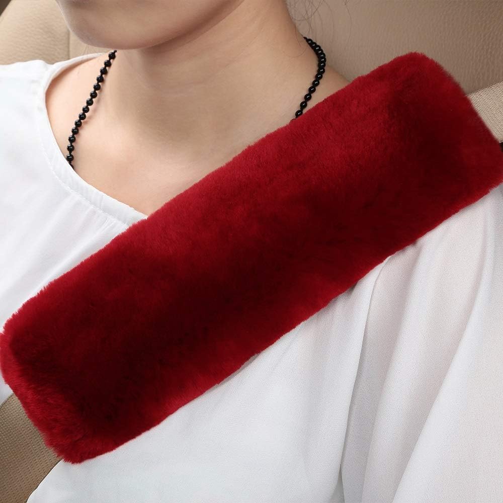 OGLAND Authentic Sheepskin Car Seat Belt Pad,2 Pack Soft Seat Belt Cover for Shoulder Pad Neck Cushion Protector Car Accessories by Genuine Natural Merino Wool (Misty Gray) - Colors A