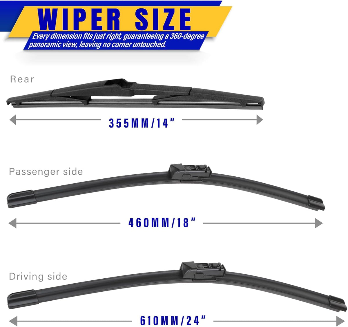 3 wipers Replacement for 2012-2018 Subaru Forester/2015-2019 Subaru Outback, Windshield Wiper Blades Original Equipment Replacement - 26"/17"/14" (Set of 3) U/J HOOK - Colors A