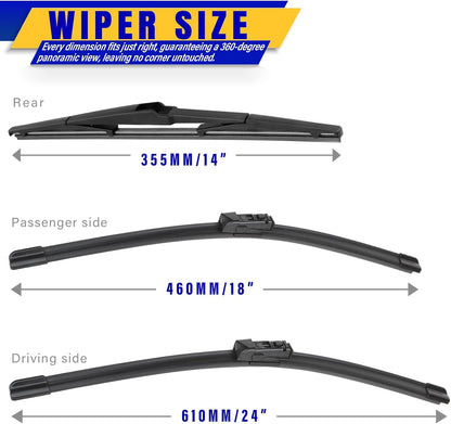 3 wipers Replacement for 2012-2018 Subaru Forester/2015-2019 Subaru Outback, Windshield Wiper Blades Original Equipment Replacement - 26"/17"/14" (Set of 3) U/J HOOK - Colors A