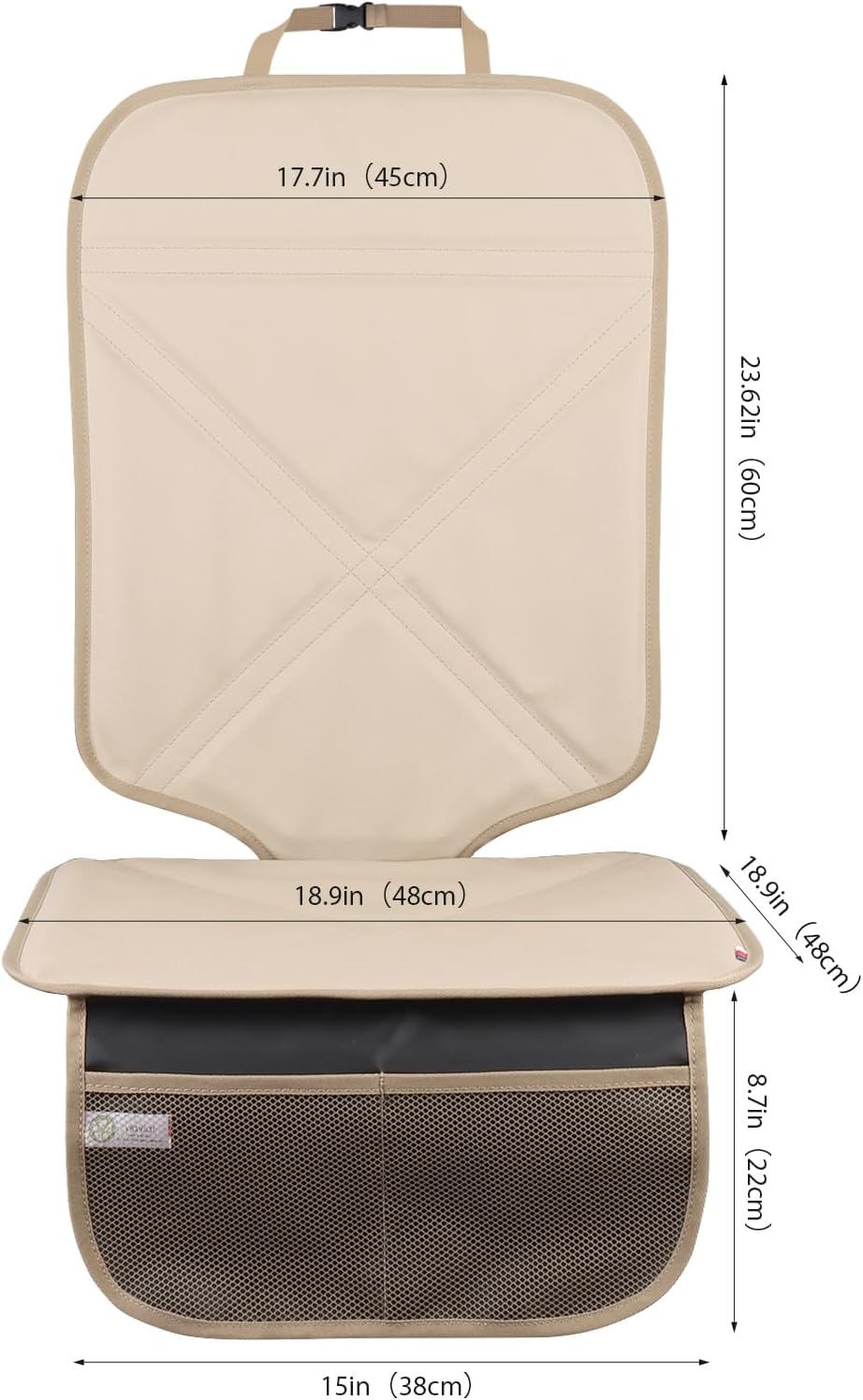 Viaviat Car Seat Protector Leather Waterproof Child Safety Seat Protector Cover with Thick Pad and 2 Large Pockets Durable Kick Mat for All Auto Seat (Beige)