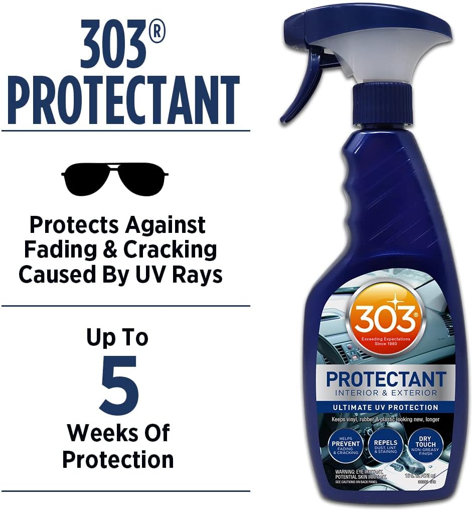 303 Products Automotive Protectant Spray, UV Protection for Car Interior & Exterior – Protects Vinyl, Plastic & Rubber, Repels Dust & Dirt, Matte Finish, 16 oz