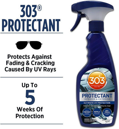 303 Products Automotive Protectant Spray, UV Protection for Car Interior & Exterior – Protects Vinyl, Plastic & Rubber, Repels Dust & Dirt, Matte Finish, 16 oz