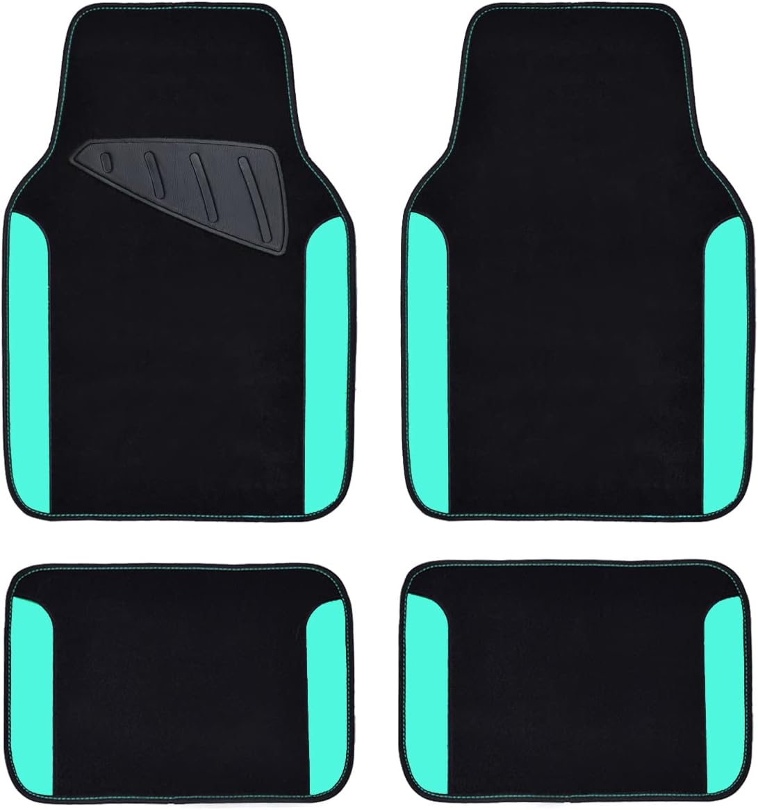 CAR PASS Rainbow Waterproof Universal Fit Faux Leather Car Carpet- Anti-Slip Nibbed Backing Floor Mats for SUV, Vans,Sedans,Trucks, Automotive Set of 4 for Women (Black with Red)