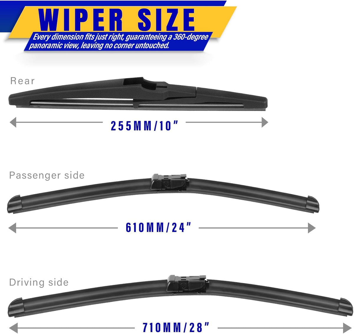 3 wipers Replacement for 2017-2021 2022 Honda CRV CR-V, Windshield Wiper Blades Original Equipment Replacement - 26"/17"/12" (Set of 3) U/J HOOK - Colors A