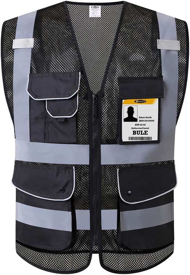 JKSafety 9 Pockets Class 2 High Visibility Zipper Front Safety Vest With Reflective Strips,Meets ANSI/ISEA Standard (Large, 150-Yellow) - Colors B