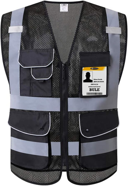 JKSafety 9 Pockets Class 2 High Visibility Zipper Front Safety Vest With Reflective Strips,Meets ANSI/ISEA Standard (Large, 150-Yellow) - Colors B