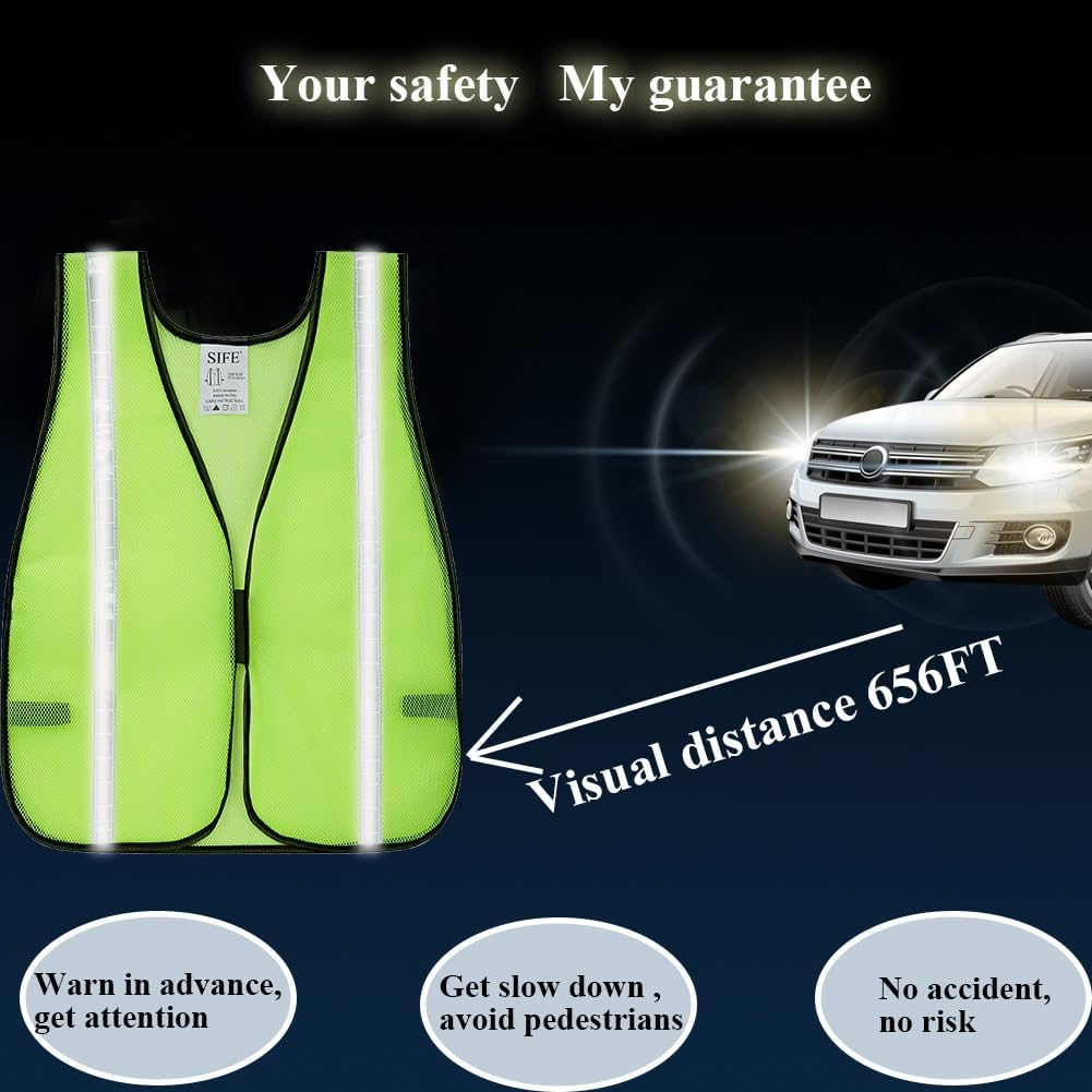 SIFE 10 Pack High Visibility Reflective Safety Vest,Made from Breathable and Neon Orange Mesh Fabric with Stretchable design,light weight for Man and Woman(Orange, 10 pack)