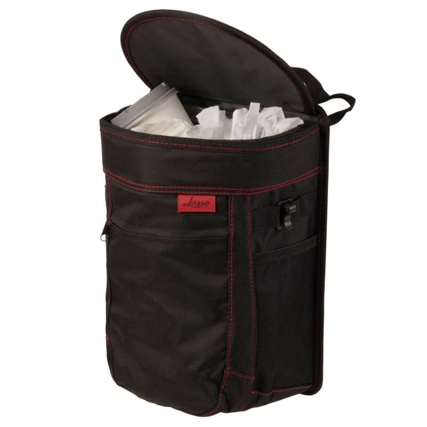 Lusso Gear Spill-Proof Car Trash Can - Easy to Clean Hanging Garbage Bin - Leak-Proof Lid, Removable Liner, Waterproof - Keeps Truck, SUV, Car, Minivan Clean & Odor Free - 2.5 Gallon Tan Car Trash Can