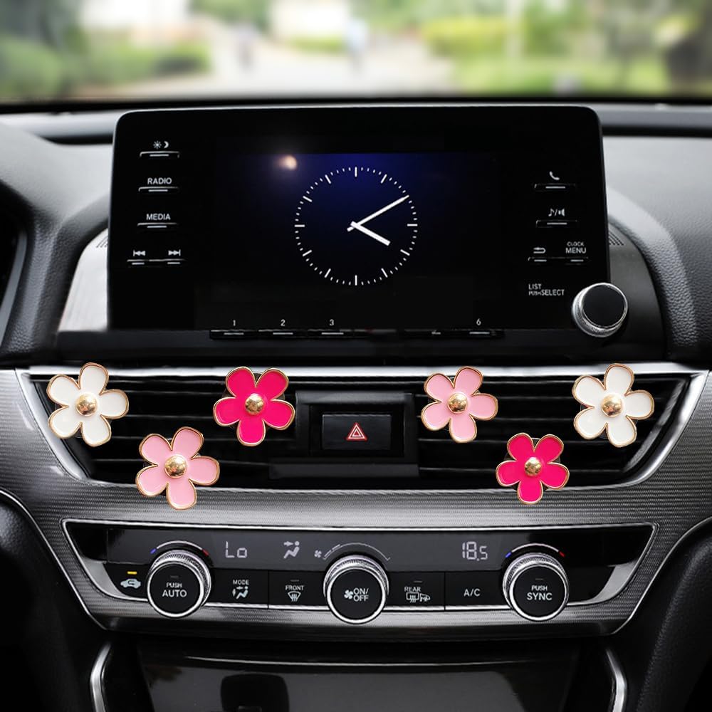 Car Air Freshener Vent Clips for Women 8 Pieces Cute Car Vent Clips Decorations Daisy Flower Car Accessories Air Freshener Clips for Christmas Anniversary Girls Gift (8 pcs white pink)