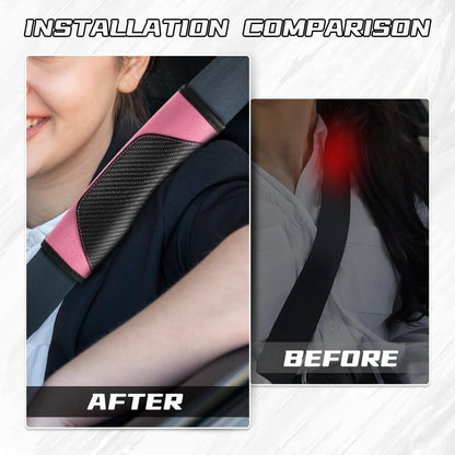 2PCS Car Seat Belt Cover Pad, Soft Carbon Fiber Leather Seatbelt Shoulder Protector for a More Comfortable Driving, Universal Safety Belt Strap Cover to Protect Your Neck (Blue)