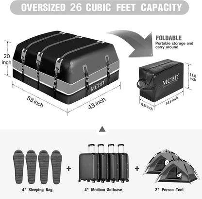 Rooftop Cargo Carrier, 21 Cubic Feet Soft-Shell Waterproof Car Roof Luggage Bag for All Vehicles SUV with/Without Rails, Includes 10 Reinforced Straps + 6 Door Hooks,Storage Bag,Anti-Slip Mat