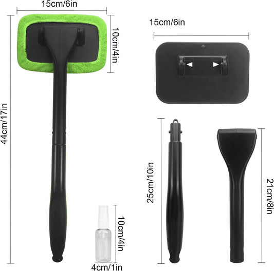 Miunice Car Windshield Cleaning Tool, Windshield Cleaner with 4 Washable and Reusable Microfiber Pads and Extendable Handle, for Auto Glass Wiper