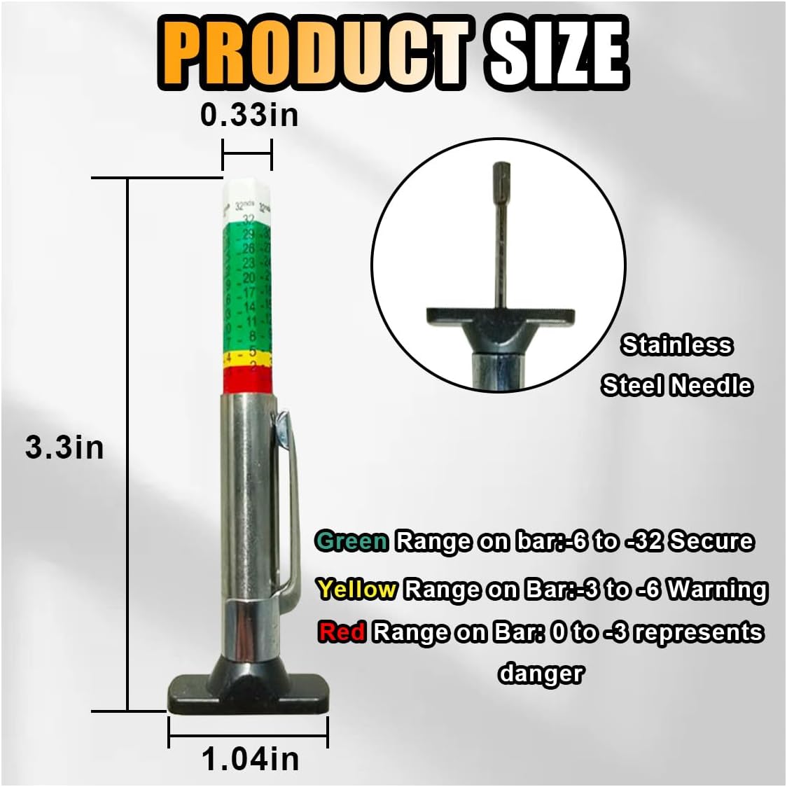 Car Tire Tread Depth Gauge, Tire Tread Gauge Color Coded, Professional Tire Thread Depth Meter Tool in 32nds, Suitable for Most Car Models (2 PCS)