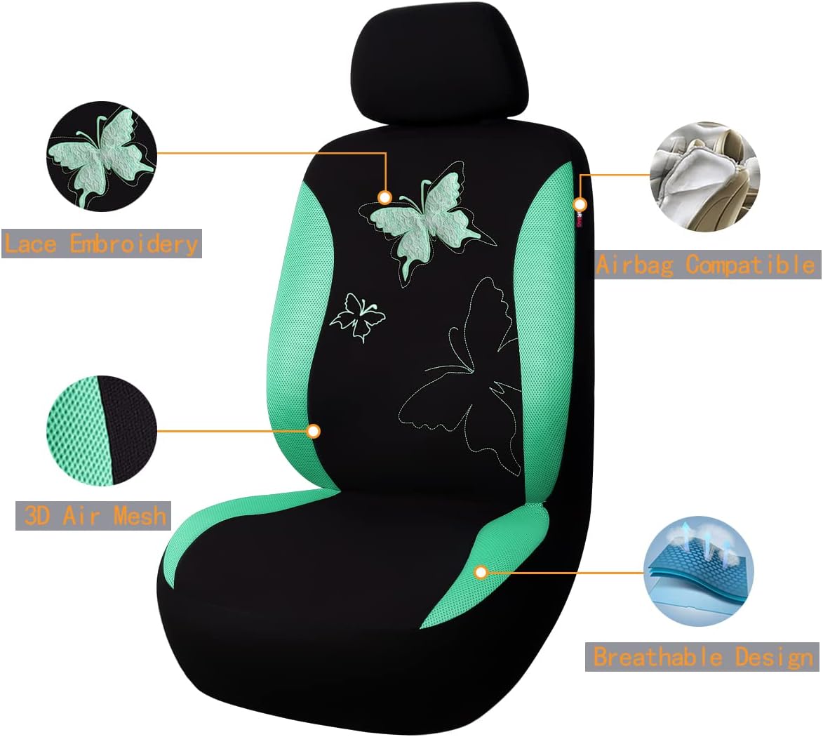 Flying Banner Butterfly car seat Covers ful Set Fashion Universal Lady Woman Female Rear Bench Split Colorized (Pink, 2 Fronts - Lace)