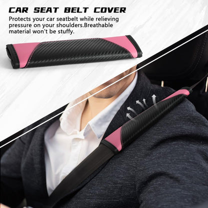 2PCS Car Seat Belt Cover Pad, Soft Carbon Fiber Leather Seatbelt Shoulder Protector for a More Comfortable Driving, Universal Safety Belt Strap Cover to Protect Your Neck (Blue)