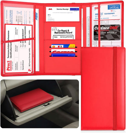 LINTRU Car Registration and Insurance Holder Trifold, Oversized Fit with Reinforced Construction, Matte PU Leather Vehicle Glove Box Organizer for Documents, Car Accessories for Men and Women