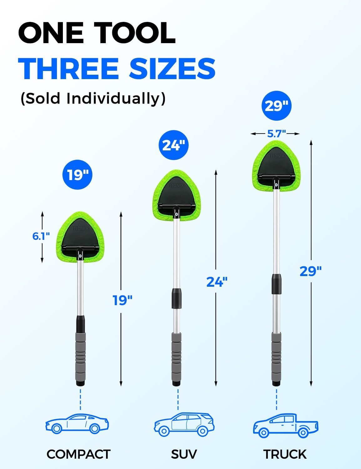 XINDELL 24-inch Windshield Cleaner Tool – Upgrade Large Head Car Interior&Exterior Window Cleaning Kit with Extendable Handle & 4 Microfiber Pads, Auto Wiper Brush for Car, Trucks, SUVs, RVs & Home