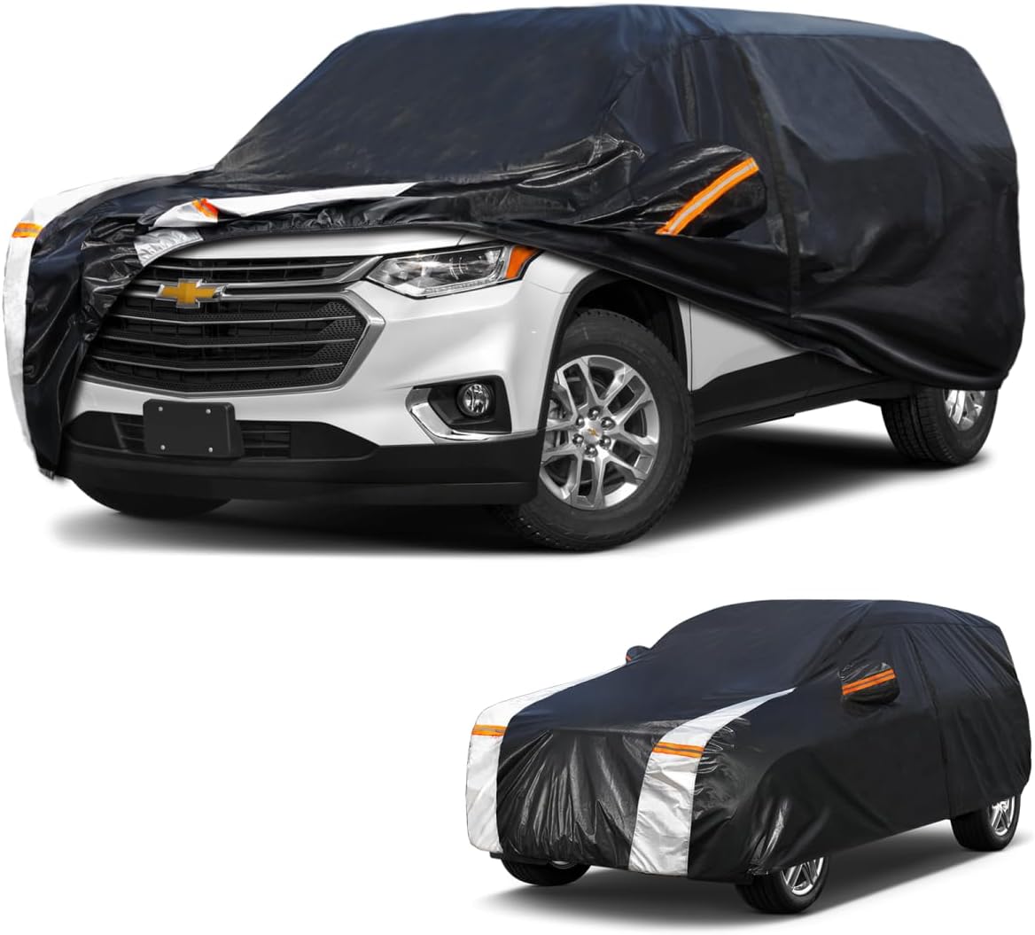 Large SUV Car Cover for Chevy Suburban 100% Waterproof All Weather, Heavy Duty Outdoor Full Exterior Covers Rain Sun Wind UV Protection. - Colors D