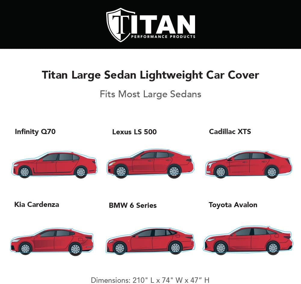 Titan Jet Black Poly 210T Car Cover for Sedans 186-202". Waterproof, UV Protection, Scratch Resistant, Driver-Side Zippered Opening. Fits Camry, Accord and More.