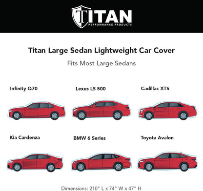 Titan Jet Black Poly 210T Car Cover for Sedans 186-202". Waterproof, UV Protection, Scratch Resistant, Driver-Side Zippered Opening. Fits Camry, Accord and More.