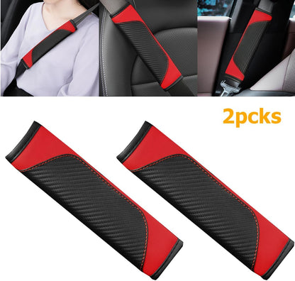 Osilly 2PCS Car Seat Belt Cover, Carbon Fiber Seatbelt Shoulder Protection, Soft Car Seat Belt Strap Cushion Protect Your Neck and Shoulder, Car Accessories Seat Belt Pad for Car Truck (Red)