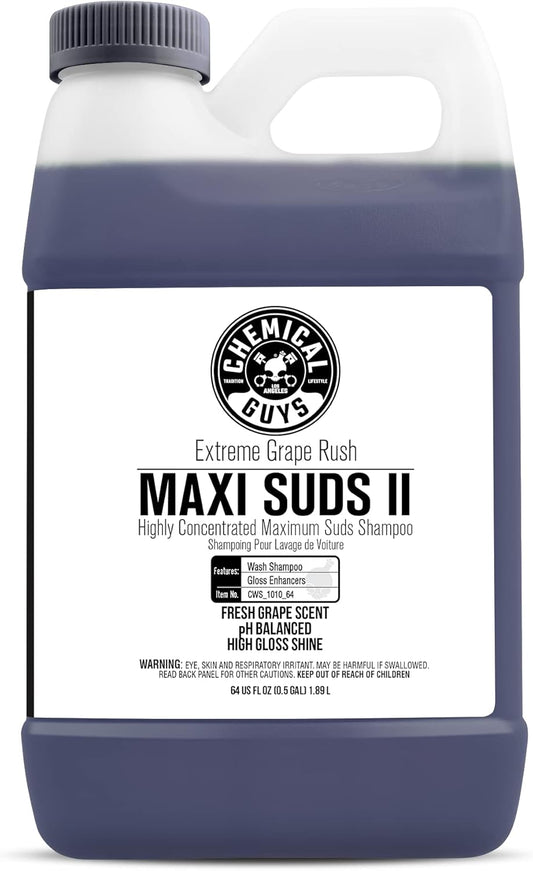 Chemical Guys CWS/1010/64 Maxi-Suds II Foaming Car Wash Soap (Works with Foam Cannons, Foam Guns or Bucket Washes) Safe for Cars, Trucks, Motorcycles, RVs & More, 64 fl. Oz (Half Gallon), Grape Scent