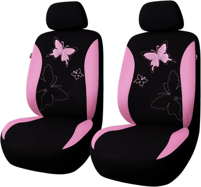 Flying Banner Butterfly car seat Covers ful Set Fashion Universal Lady Woman Female Rear Bench Split Colorized (Pink, 2 Fronts - Lace)