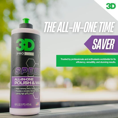 3D Speed All-In-One Polish & Wax – Scratch & Swirl Remover, Clear Coat Safe Paint Sealant – High Gloss Finish, Easy Application – 8oz – Made in USA