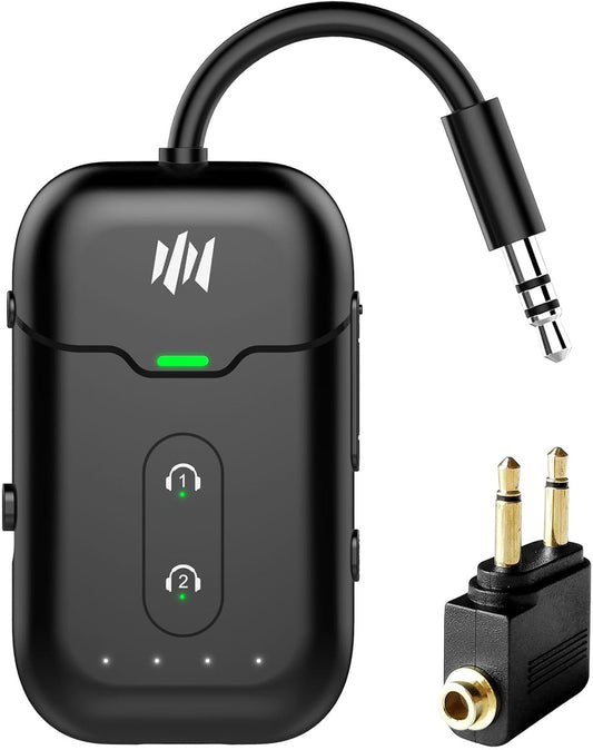 Premium Airplane Bluetooth 5.4 Transmitter Adapter,Supports 2 AirPods/Headphones 2-in-1 Bluetooth Transmitter Receiver with aptX Low Latency,Wireless Adapter for Flight,TV,Gym,Tablets Car Stereo