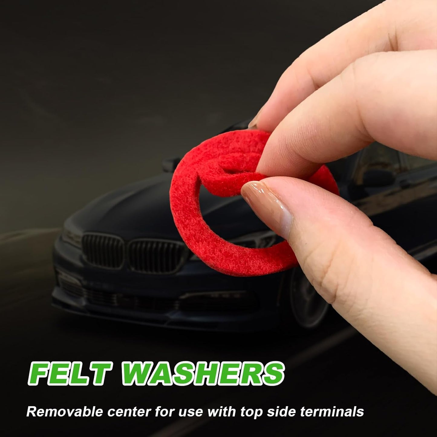 Battery Post Terminal Cleaner Tool Kit, 2 Cleaning Brushes and Battery Terminal Anti Corrosion Washers Protector Fiber, Universal Automotive Accessories for Car, Marine, Boat, RV