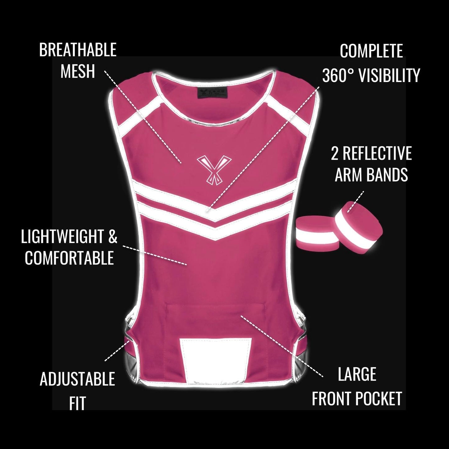 Reflective Running Vest with Pocket & 2 Bands, High-Visibility