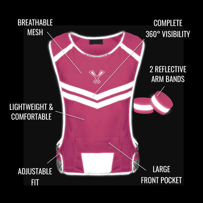 Reflective Running Vest with Pocket & 2 Bands, High-Visibility