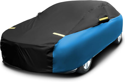 Riakrum Full Car Cover Waterproof All Weather for Automobiles Windproof Cover Rain UV Protection Sun Scratch Resistant Outdoor Universal(Fit Sedan Length (185-193'') 70'' H,Black, Orange)