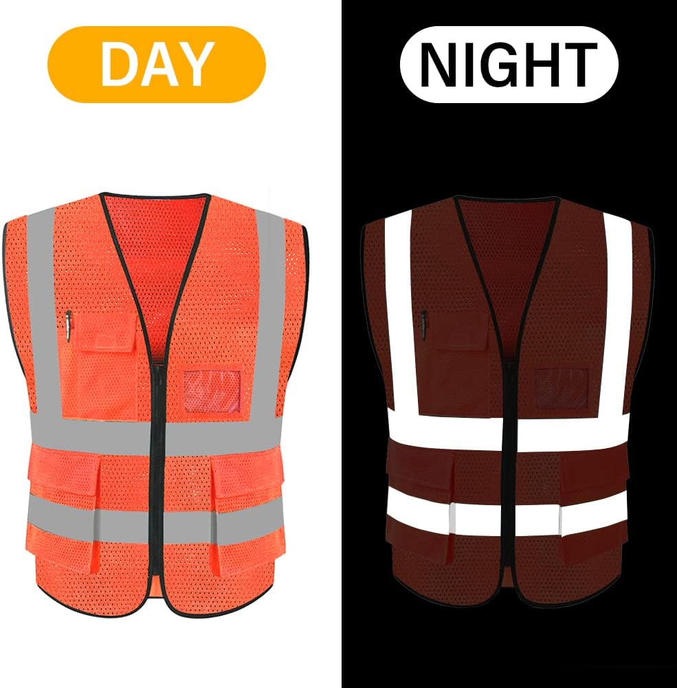 HYCOPROT High Visibility Mesh Safety Reflective Vest with Pockets and Zipper, Meets ANSI/ISEA Standards