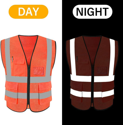 HYCOPROT High Visibility Mesh Safety Reflective Vest with Pockets and Zipper, Meets ANSI/ISEA Standards