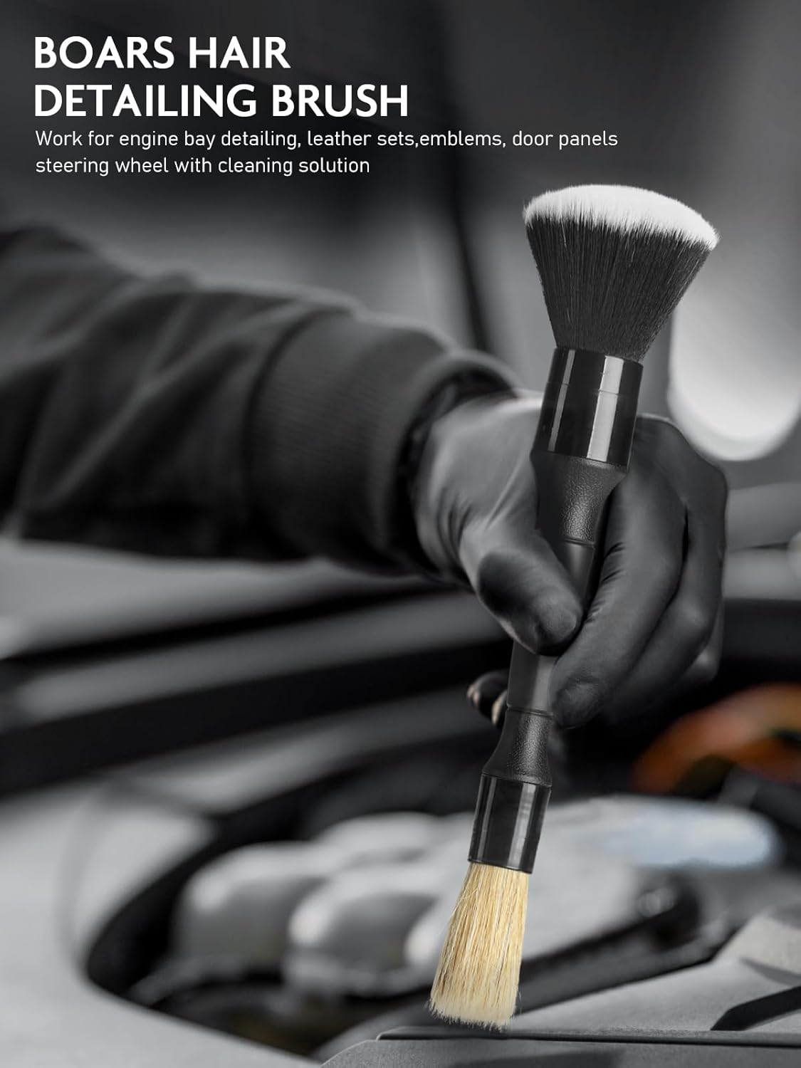 Fantasticlean 9PCS Car Interior Detailing Set, Microfiber Cloth & Applicator, Single-Head Detailing Brushes, Natural Bristles, Scratch-Free & Ultra-Soft for Seats Leather Care or Cleaning