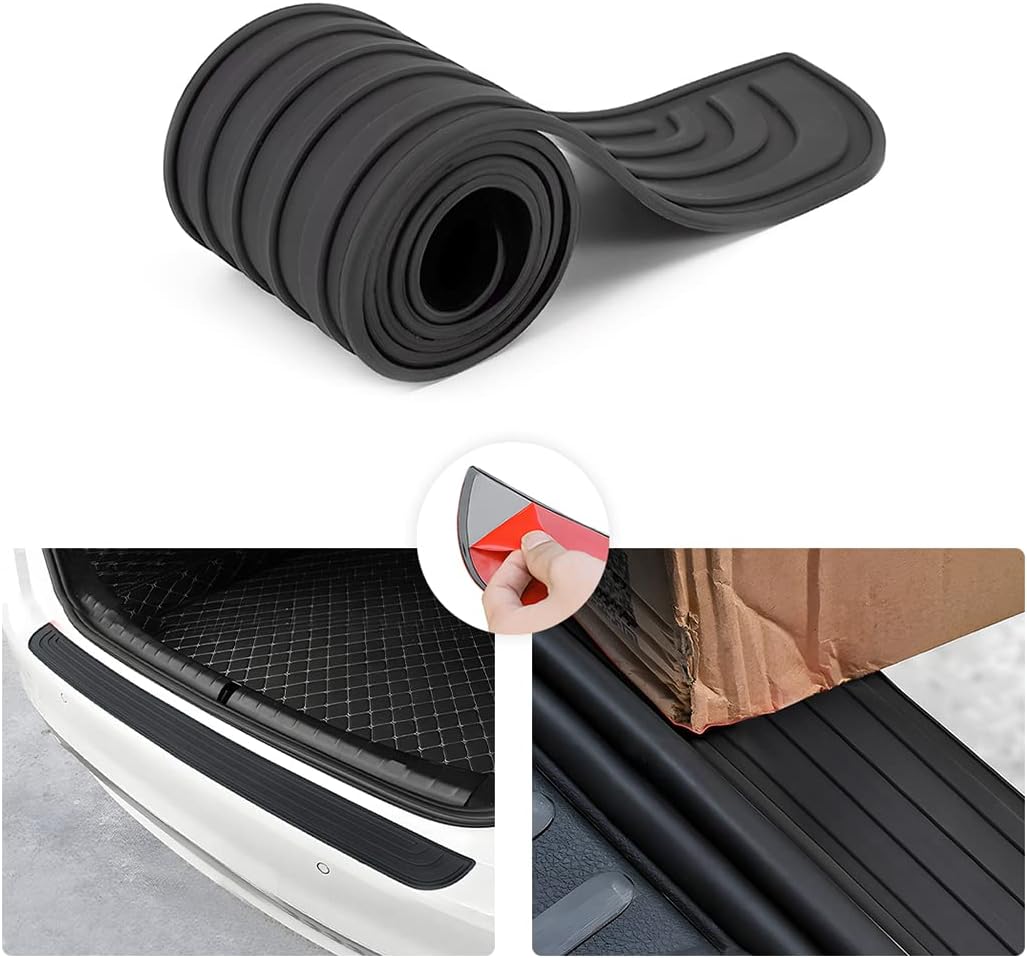 Car Rear Bumper Protector Guard, Anti-Scratch Abrasion Rubber Trunk Door Entry Sill Guard, Non-Slip Vehicle Trim Cover Protection Strip, Car Accessories for Most Cars and SUV (Black/Red/35.4" x2.7)